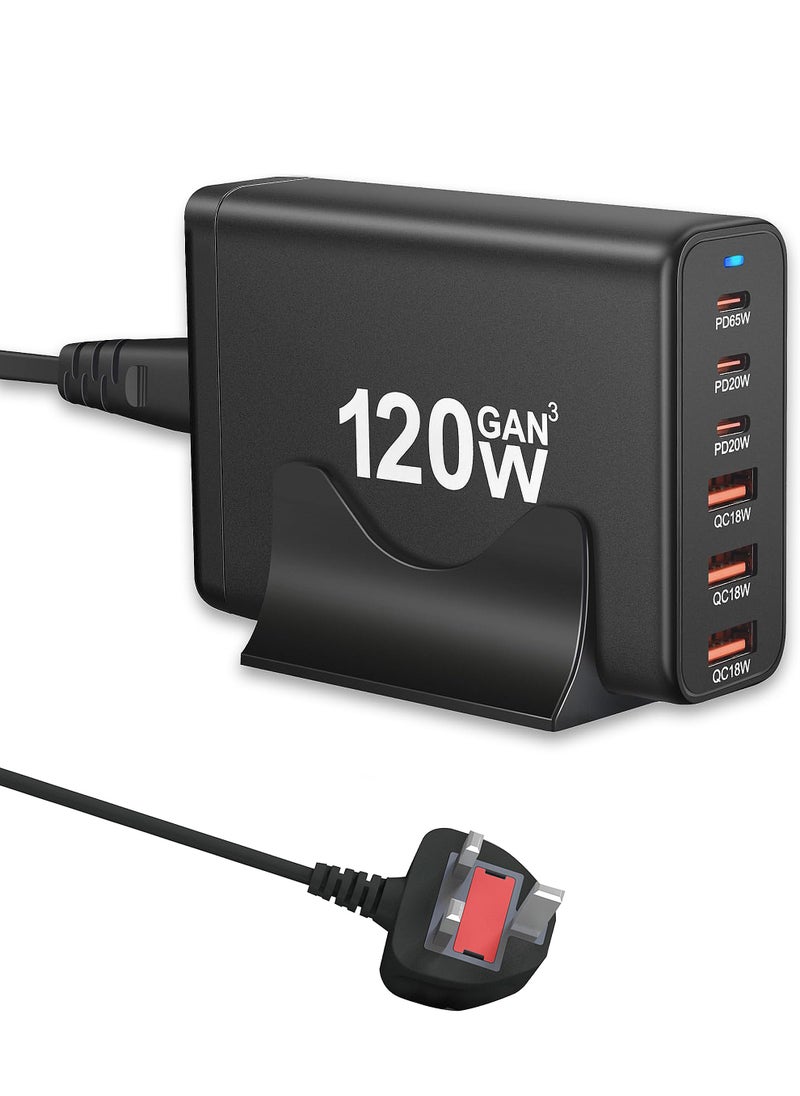 أوالس محطة شحن USB C بقوة 120 وات GaN مدمجة بـ 6 منافذ USB C للشحن ، شاحن حائط USB C محمول مع 3 منافذ USB-C + 3 منافذ USB-A ، بواجة 65 وات لـ MacBook Pro/Air ، iPhone 15 14 13 12 ، Galaxy S24 S23 S22  - Image 1