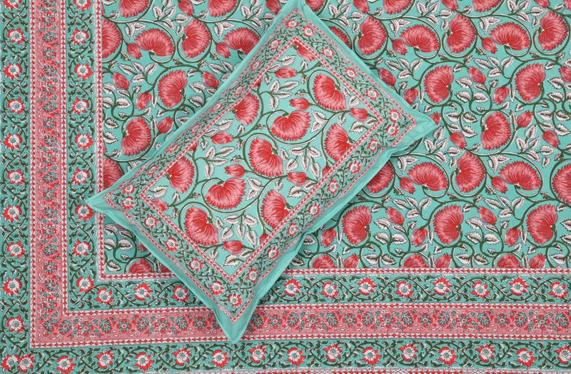 ElanorHomes 240 TC Cotton Double King Size Bedsheet | Ultra-Soft & Skin-Safe | Breathable Summer Comfort | 93x108 inches with 2 Pillow Covers (Turquoise Pink Lotus) - Image 4
