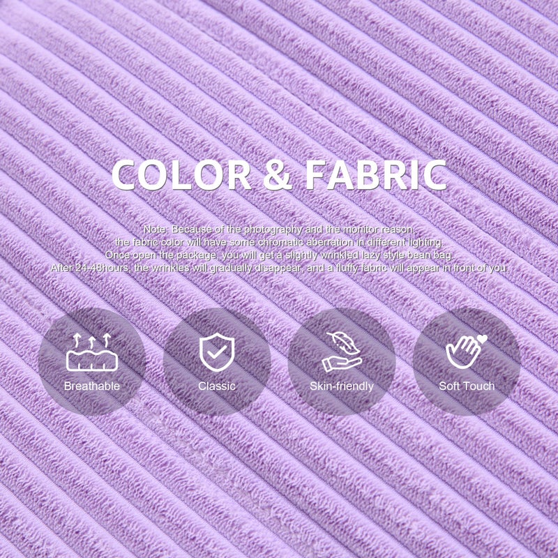Hobestluk Bean Bag Chairs for Adults Giant Bean Bag Chair Memory Foam BeanBag Chair Bean Bag Sofa with Filler Faux Fur Fireside Beanbags Lazy Sofa for Living Room Bedroom Office (Purple Corduroy, Single) - Image 4