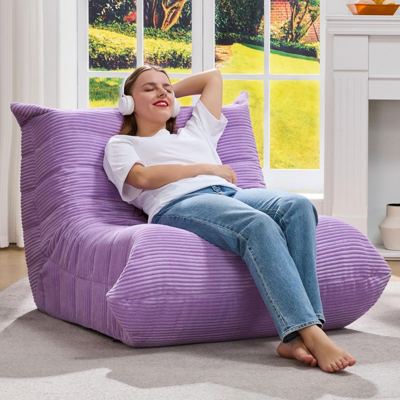 Hobestluk Bean Bag Chairs for Adults Giant Bean Bag Chair Memory Foam BeanBag Chair Bean Bag Sofa with Filler Faux Fur Fireside Beanbags Lazy Sofa for Living Room Bedroom Office (Purple Corduroy, Single) - Image 3