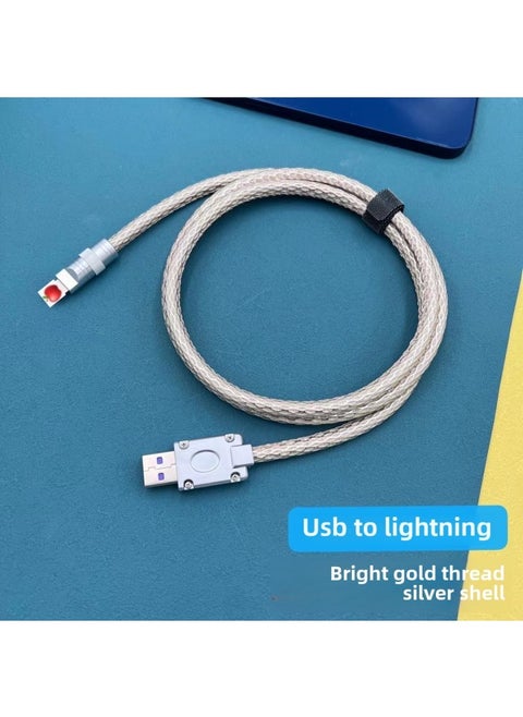 DIY Upgrade Leather Hand-stitched Data Cable 100W29WPD66W Fast Charging For Iphone 12W Data Cable-Color:0.5 M-Model:Bright Gold Line Silver Shell A- L National Line 12W For Apple Shell