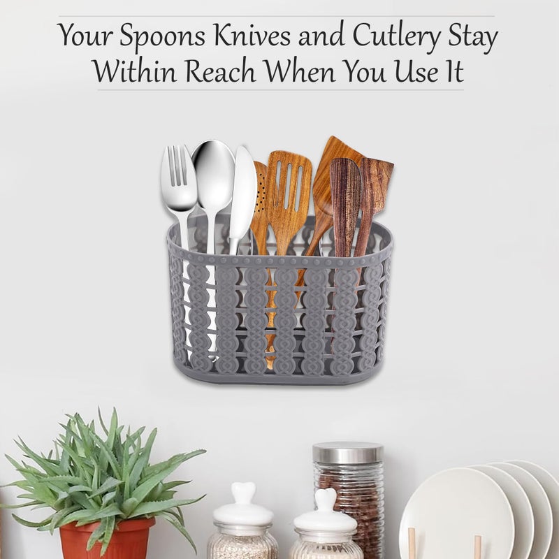 Kuber Industries Pack of 2 Hanging & Wall Mounted 3 Compartment Tooth Brush Organiser & Shaving Kit | Kitchen’s Cutlery Stand | Make-up/Skincare Organizer & Comb Holder for Dressing Table | Grey - Image 4