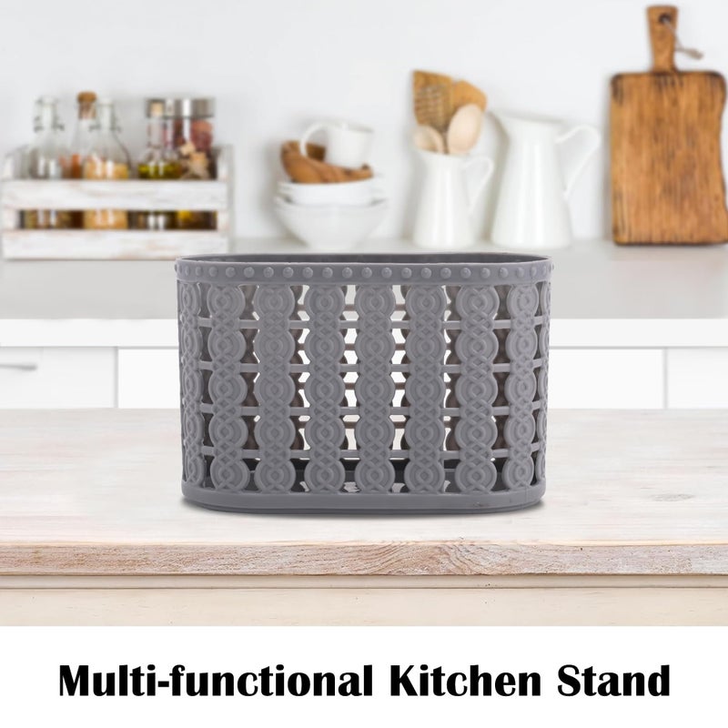 Kuber Industries Pack of 2 Hanging & Wall Mounted 3 Compartment Tooth Brush Organiser & Shaving Kit | Kitchen’s Cutlery Stand | Make-up/Skincare Organizer & Comb Holder for Dressing Table | Grey - Image 5