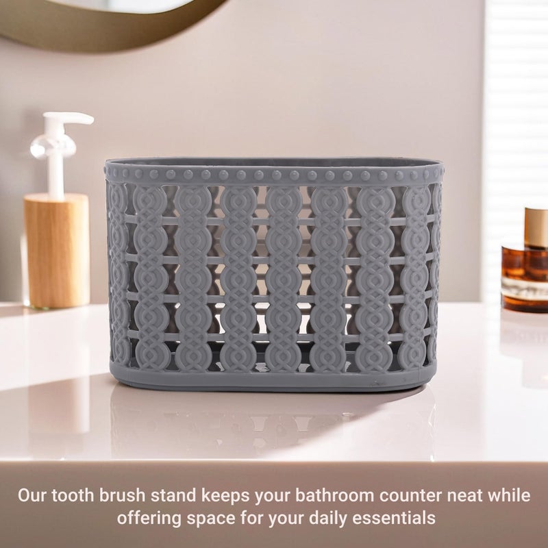 Kuber Industries Pack of 2 Hanging & Wall Mounted 3 Compartment Tooth Brush Organiser & Shaving Kit | Kitchen’s Cutlery Stand | Make-up/Skincare Organizer & Comb Holder for Dressing Table | Grey - Image 2