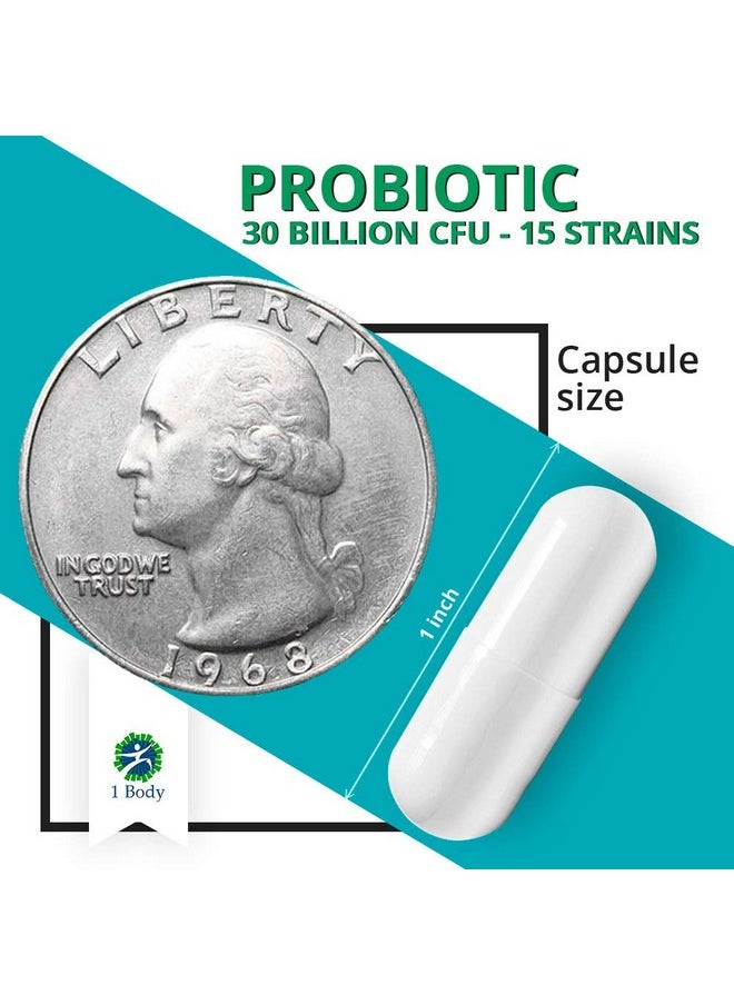 1 Body - 30 Billion Cfu Probiotic Supplement With Prebiotics Patented Acid Resistant Capsules To Promote Gut Health Support Immune System Probiotics For Women And Men Of All Ages 60 Vegetarian Capsules - Image 1