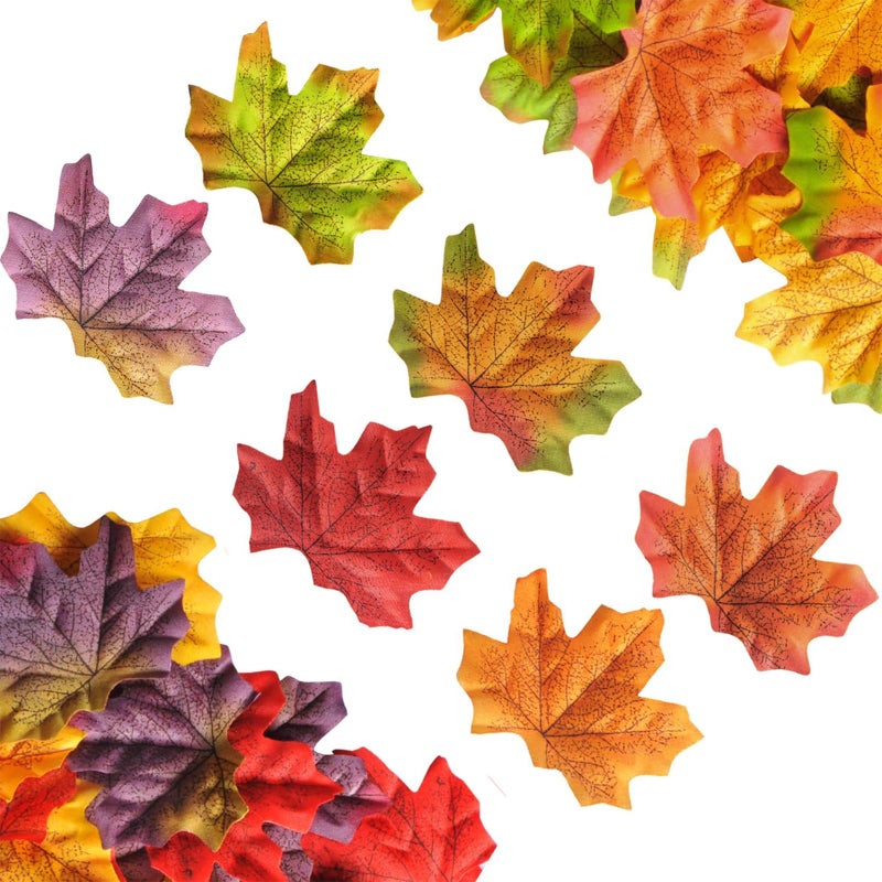 Yzurbu 600pcs Artificial Maple Leaves  6 Colors Mixed Autumn Fall Leaf for Fall Decoration Wedding Party Halloween Thanksgiving Table - Image 1