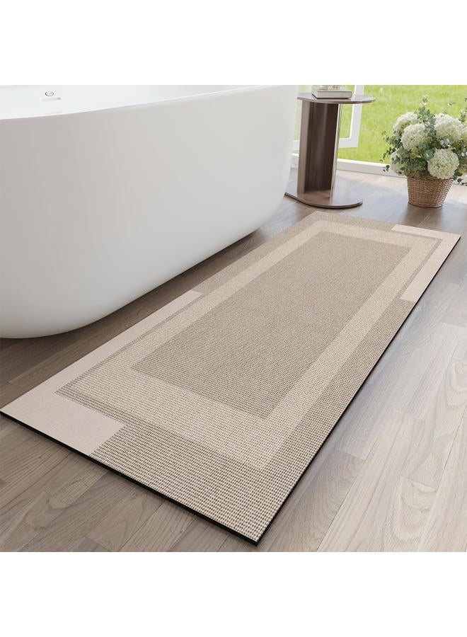 YDKGL Non Slip Long Bathroom Runner Rug Bath Mat, Rubber Backing Ultra Thin Bathroom Rugs Fit Under Door Quick Dry Super Absorbent Washable Shower Mat for Bathtub Sink Floor, Beige 17"x59" - Image 1