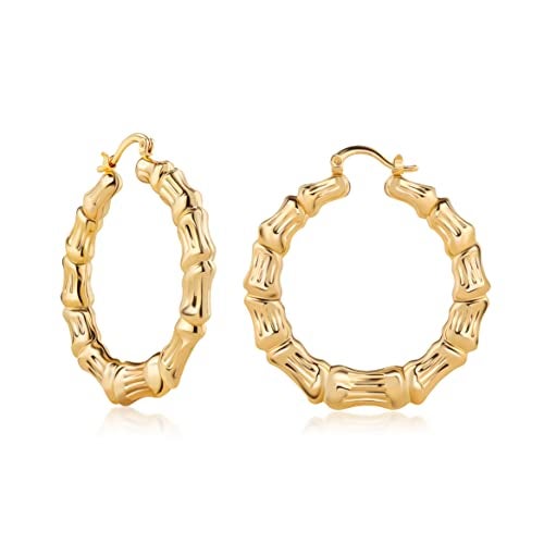 Barzel 18k Gold Plated Bamboo Hoop Earrings for Women, 40MM X 40MM - Made In Brazil - Image 1