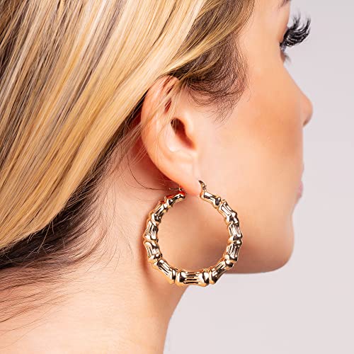 Barzel 18k Gold Plated Bamboo Hoop Earrings for Women, 40MM X 40MM - Made In Brazil - Image 2