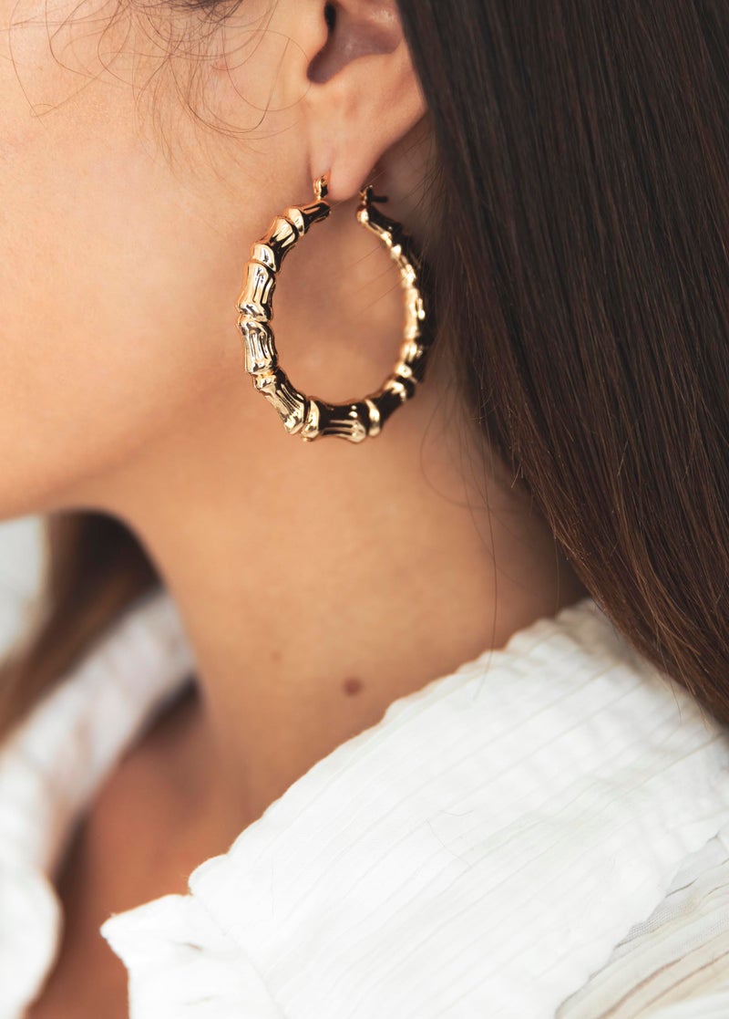 Barzel 18k Gold Plated Bamboo Hoop Earrings for Women, 40MM X 40MM - Made In Brazil - Image 5