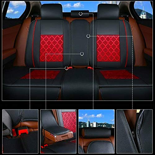 MAGQOO Universal PU Leather Car Seat Cover Full Set w/Pillows 5-Seats SUV Seat Cover Front Rear (Black/Red Mesh) - Image 2
