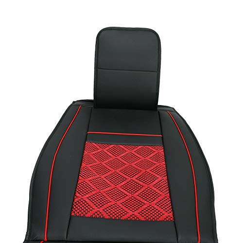 MAGQOO Universal PU Leather Car Seat Cover Full Set w/Pillows 5-Seats SUV Seat Cover Front Rear (Black/Red Mesh) - Image 5