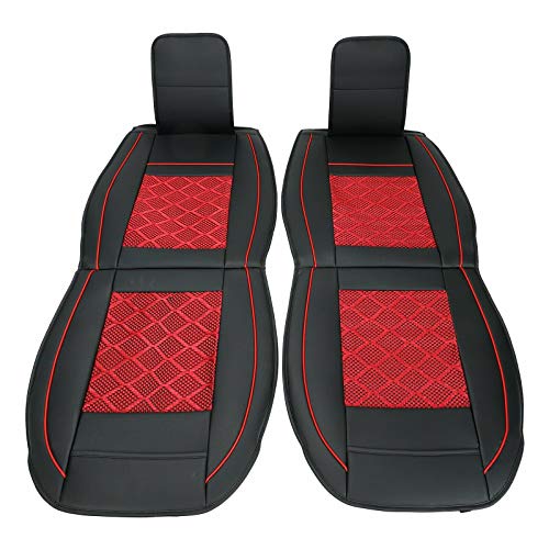 MAGQOO Universal PU Leather Car Seat Cover Full Set w/Pillows 5-Seats SUV Seat Cover Front Rear (Black/Red Mesh) - Image 3