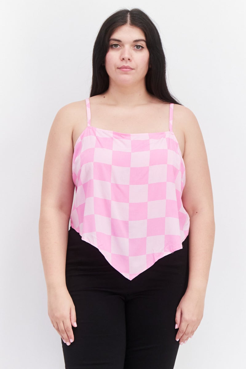 Grayson Threads Women Plus Size Square Neck Sleeveless Checkered Top, Pink - Image 1