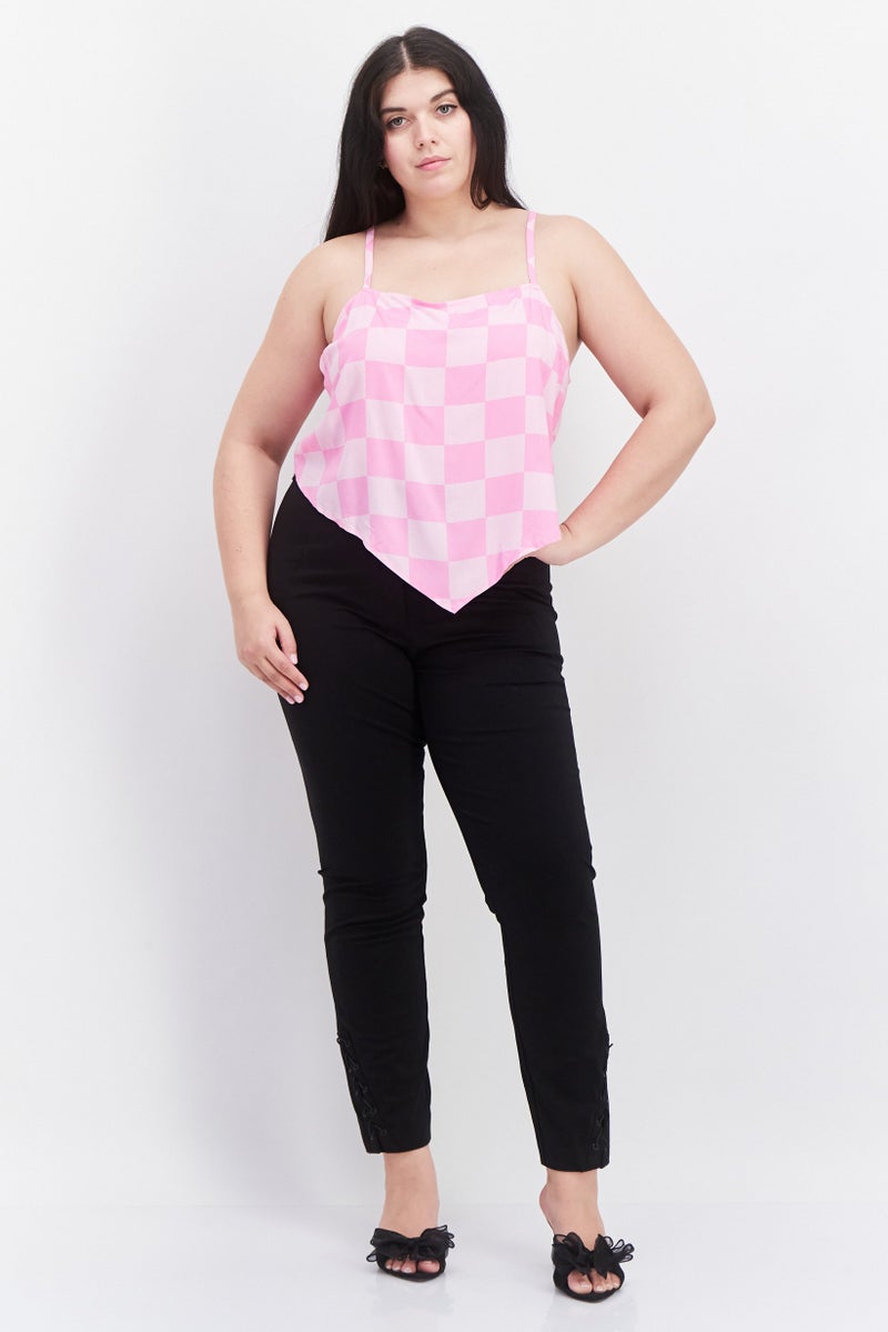 Grayson Threads Women Plus Size Square Neck Sleeveless Checkered Top, Pink - Image 3