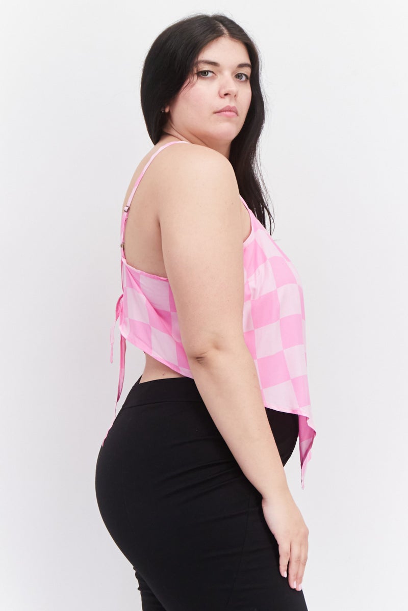 Grayson Threads Women Plus Size Square Neck Sleeveless Checkered Top, Pink - Image 2