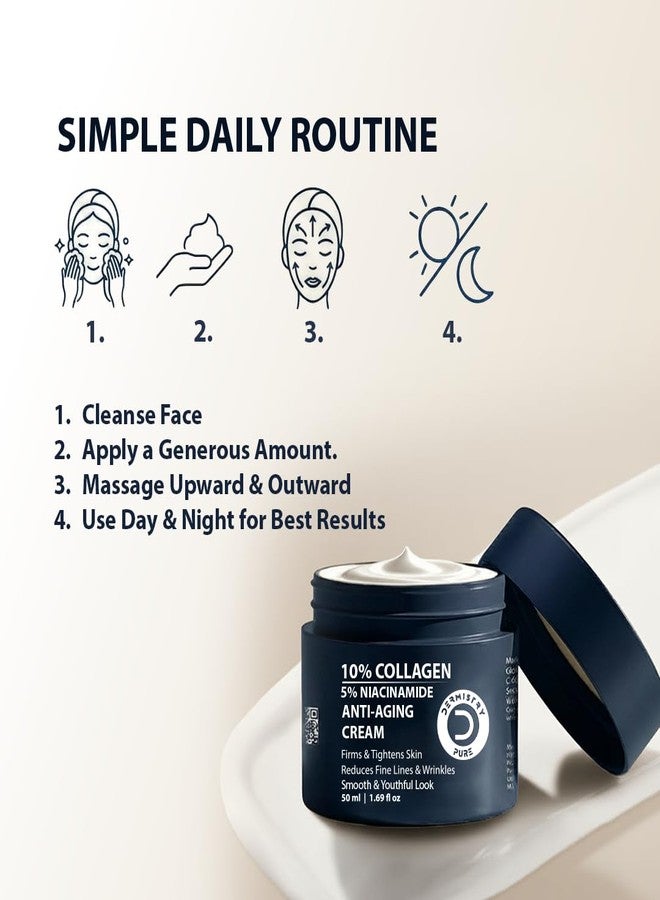 DERMISTRY 10% Collagen 5% Niacinamide Anti Ageing Skin Tightening Firming Day Night Hydrating Moisturizing Face Cream for Aging Wrinkles Fine Lines For Dry Oily All Skin Types Men Women 50ml - Image 5