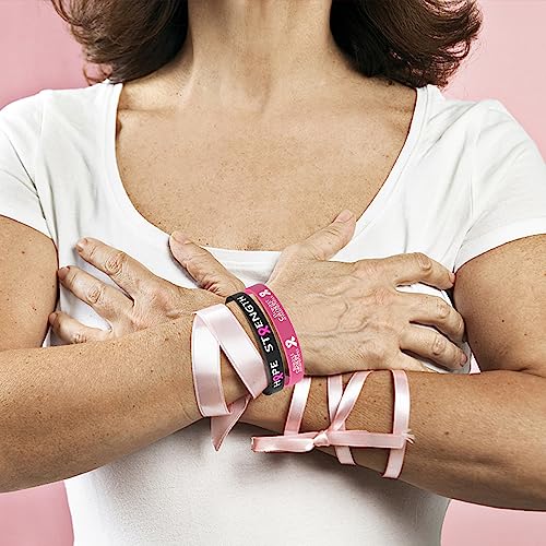 Wehhbtye 60 Pcs Breast Cancer Awareness Silicone Wristbands - Unisex Ribbon Breast Cancer Awareness Bracelets in 4 Designs - Hope Faith Strength Courage Inspiring Wristbands for Party Supplies - Image 5