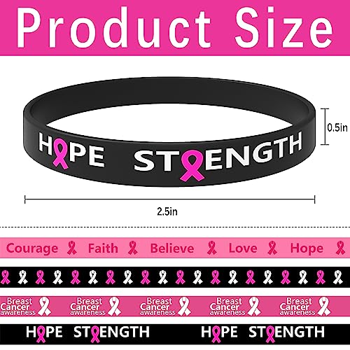 Wehhbtye 60 Pcs Breast Cancer Awareness Silicone Wristbands - Unisex Ribbon Breast Cancer Awareness Bracelets in 4 Designs - Hope Faith Strength Courage Inspiring Wristbands for Party Supplies - Image 2