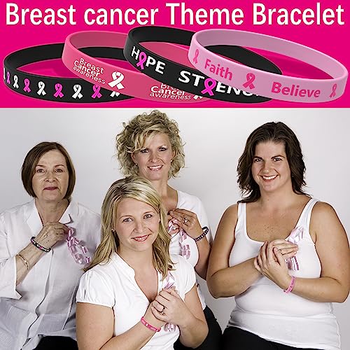 Wehhbtye 60 Pcs Breast Cancer Awareness Silicone Wristbands - Unisex Ribbon Breast Cancer Awareness Bracelets in 4 Designs - Hope Faith Strength Courage Inspiring Wristbands for Party Supplies - Image 4