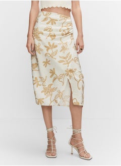 Printed Wrap Midi Skirt