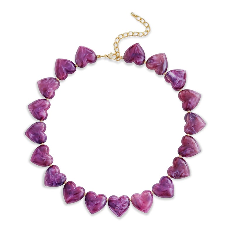 YUJIE Purple Acrylic Heart Choker Necklace, Cute Heart Statement Necklace for Women, Fashion Sweety Bib Necklaces Jewelry Gift - Image 1