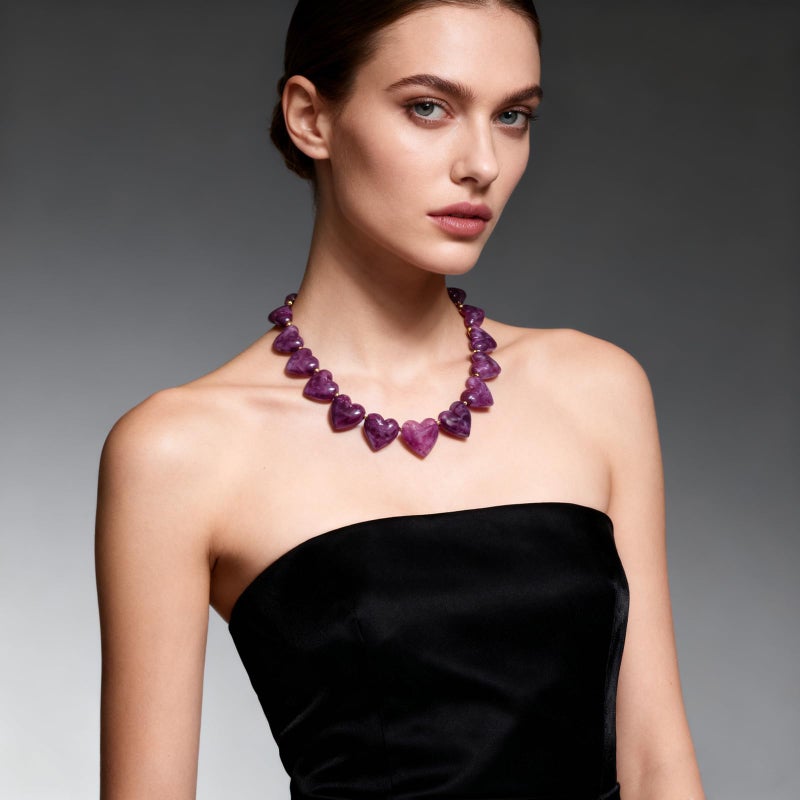 YUJIE Purple Acrylic Heart Choker Necklace, Cute Heart Statement Necklace for Women, Fashion Sweety Bib Necklaces Jewelry Gift - Image 2