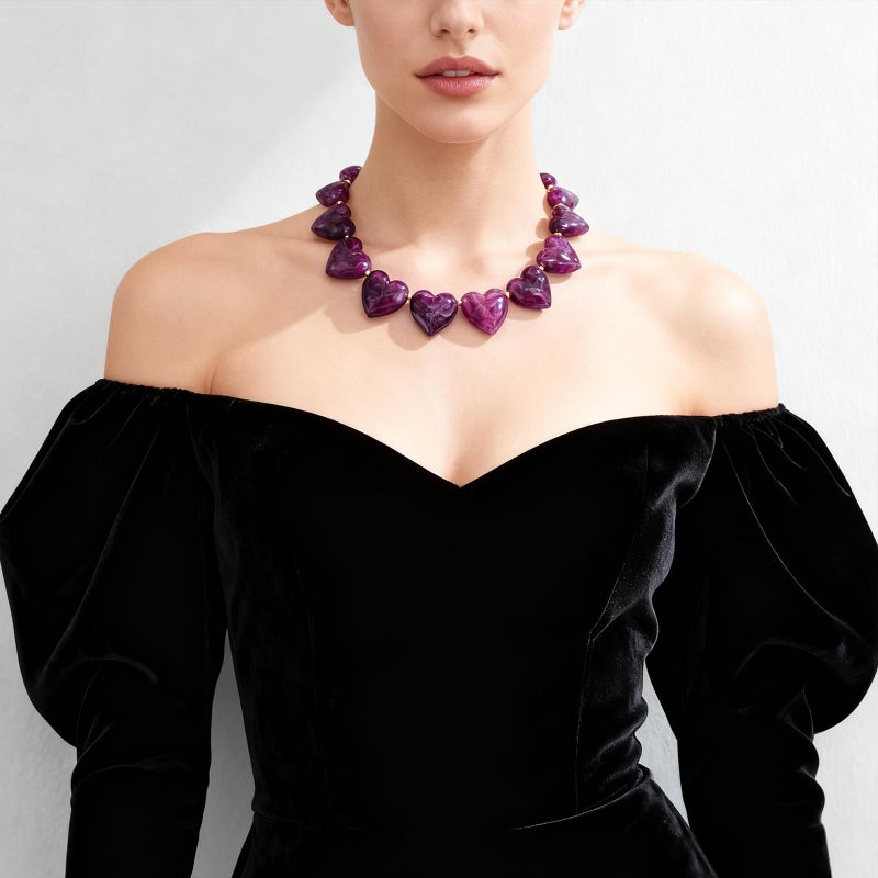 YUJIE Purple Acrylic Heart Choker Necklace, Cute Heart Statement Necklace for Women, Fashion Sweety Bib Necklaces Jewelry Gift - Image 4