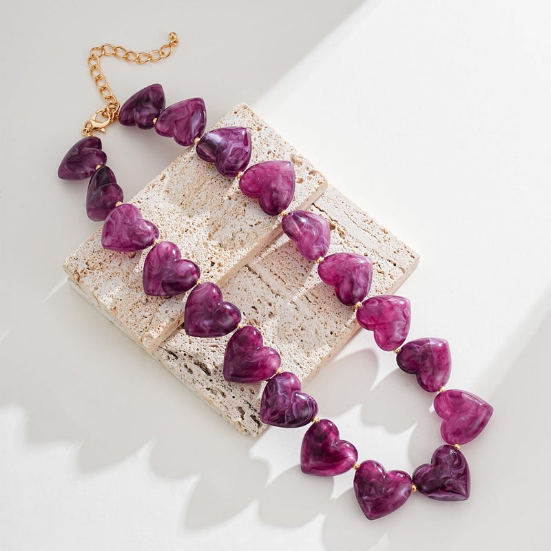 YUJIE Purple Acrylic Heart Choker Necklace, Cute Heart Statement Necklace for Women, Fashion Sweety Bib Necklaces Jewelry Gift - Image 5