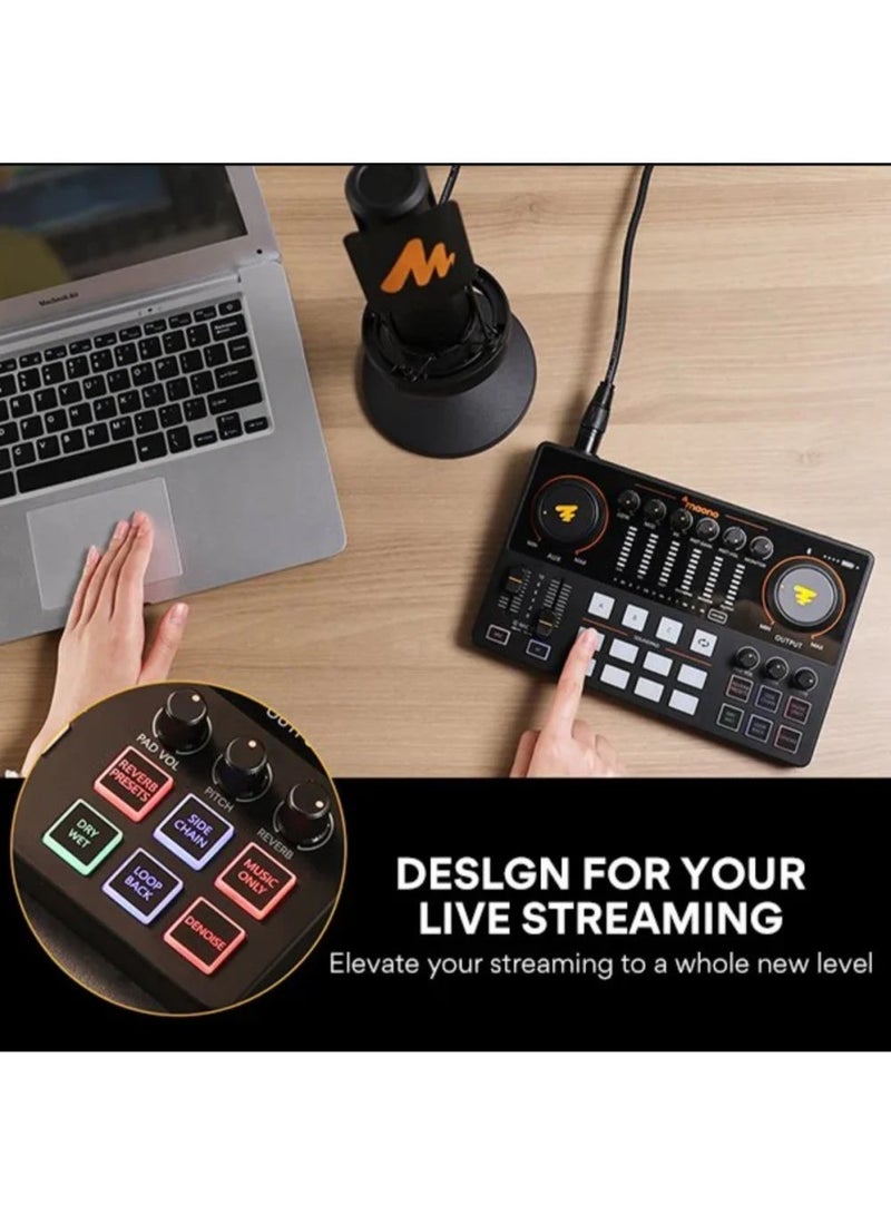 MAONO CASTER E2 GEN 2 Professional Podcast Mixer & Audio Interface for Streaming & Content Creation | Dual XLR Inputs, 60dB Preamp, 48V Phantom Power, Auto-Tune & Sound Pads | Supports Dual-Mic Recording and Mobile Live Streaming - Image 3