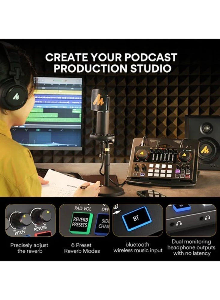 MAONO CASTER E2 GEN 2 Professional Podcast Mixer & Audio Interface for Streaming & Content Creation | Dual XLR Inputs, 60dB Preamp, 48V Phantom Power, Auto-Tune & Sound Pads | Supports Dual-Mic Recording and Mobile Live Streaming - Image 2