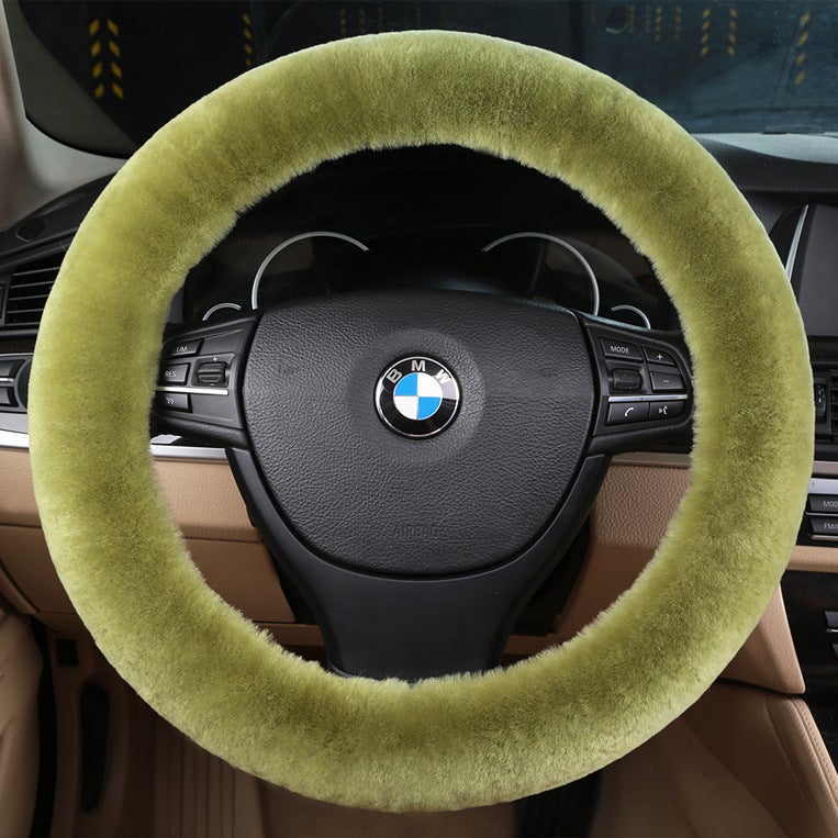 Generic New car wool steering wheel cover wool short plush cute wool car handle cover winter handle cover fur one Bean Green 