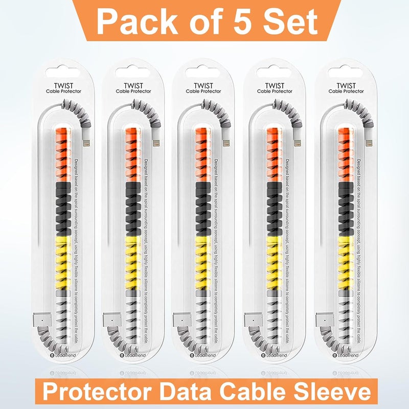 GLUN® ® Cable End Protectors, Rubber Spiral Sleeve, 5 Set Colour Charging Cable Saver, Data Cable Protection Sleeves - Image 2