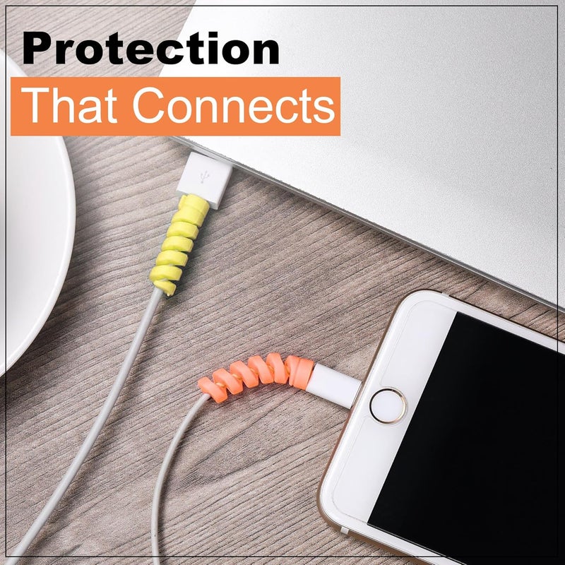 GLUN® ® Cable End Protectors, Rubber Spiral Sleeve, 5 Set Colour Charging Cable Saver, Data Cable Protection Sleeves - Image 3