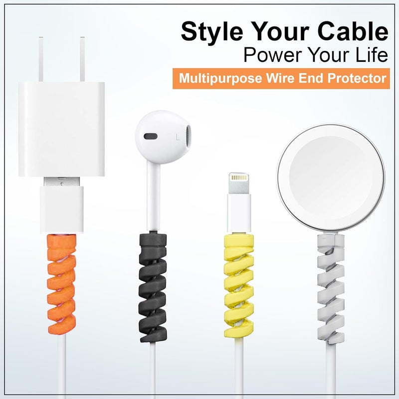 GLUN® ® Cable End Protectors, Rubber Spiral Sleeve, 5 Set Colour Charging Cable Saver, Data Cable Protection Sleeves - Image 4
