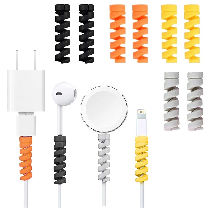 GLUN® ® Cable End Protectors, Rubber Spiral Sleeve, 5 Set Colour Charging Cable Saver, Data Cable Protection Sleeves - Image 1