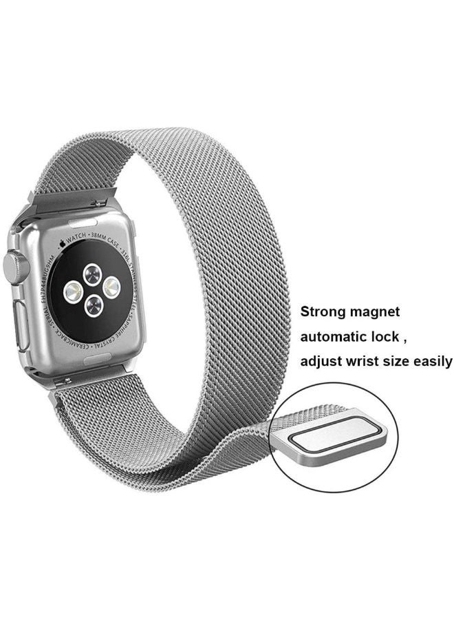 SHOPI Loop Stainless Steel Strap With Magnetic Clasp For Apple Watch  42mm / 44mm / 45mm Apple Watch Strap For Apple Watch Series 7 / 6 / SE / 5 / 4 / 3 / 2 / 1 Silver - Image 2