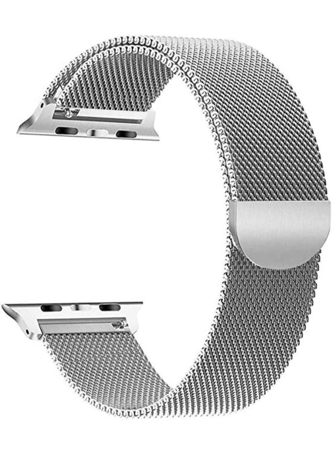 SHOPI Loop Stainless Steel Strap With Magnetic Clasp For Apple Watch  42mm / 44mm / 45mm Apple Watch Strap For Apple Watch Series 7 / 6 / SE / 5 / 4 / 3 / 2 / 1 Silver - Image 1
