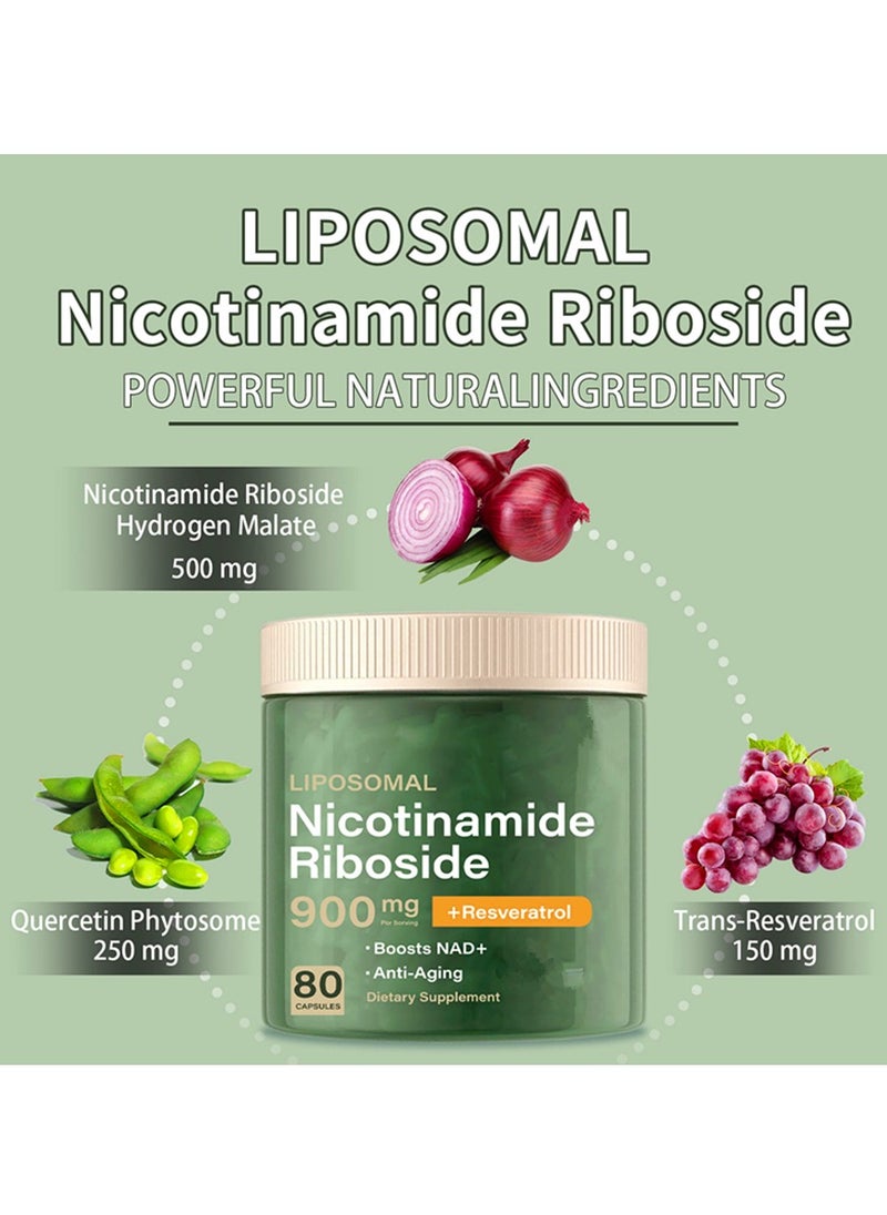 NAD NAD Supplement  Liposomal Nicotinamide Riboside Resveratrol Quercetin NAD Nicotinamide Riboside Resveratrol 900mg NAD Supplement for Men and Women 80 Capsules 1 Pack  - Image 2