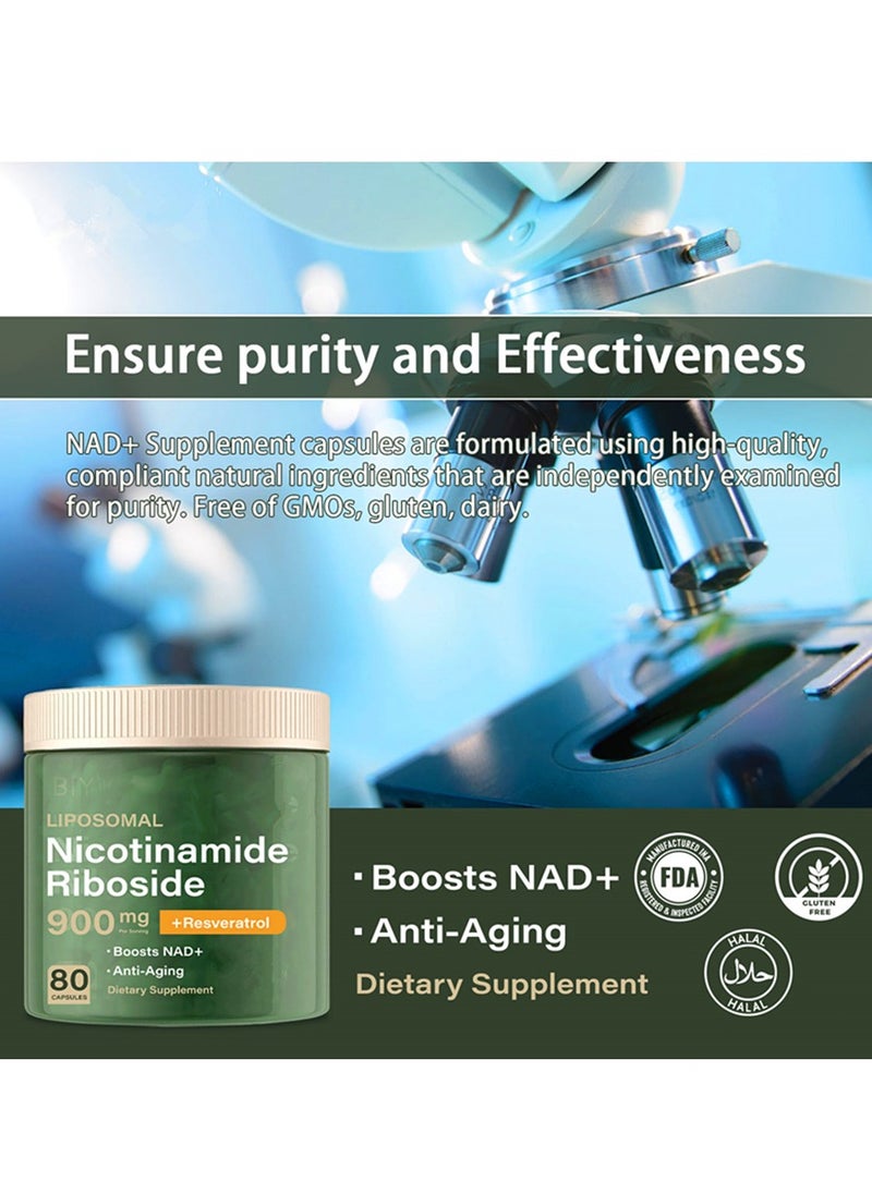 NAD NAD Supplement  Liposomal Nicotinamide Riboside Resveratrol Quercetin NAD Nicotinamide Riboside Resveratrol 900mg NAD Supplement for Men and Women 80 Capsules 1 Pack  - Image 3
