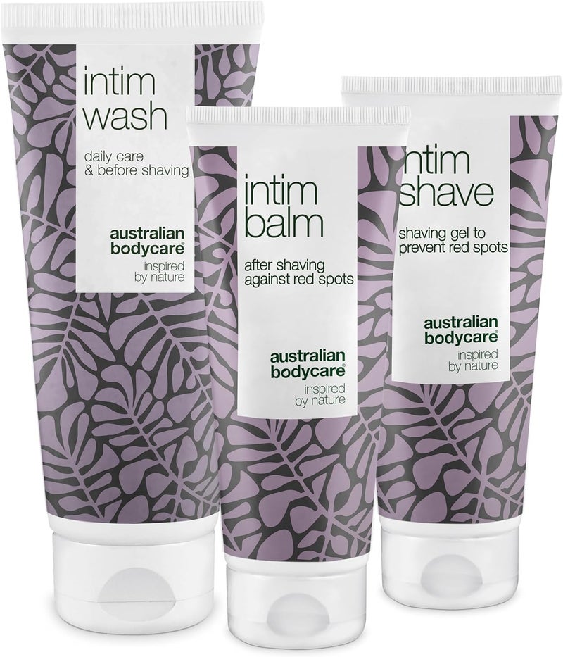 AUSTRALIAN BODYCARE مجموعة الحلاقة الحميمة 3 منتجات للتخلص من البقع الحمراء والشعر الناشئ بعد الحلاقة داخل المجموعة غسول حميم 200 مل جل حلاقة حميم 100 مل بلسم حميم بعد الحلاقة 100 مل من أستراليان بودي كير - Image 1