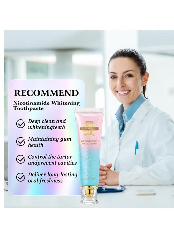 ORALHOE Niacinamide Whitening Toothpaste, Nicotinamide Dazzling White Toothpaste, Fresh Breath Niacinamide Whitening Toothpaste, Body Accel Niacinamide Whitening Toothpaste, Remove Tooth Stains, 100G - Image 4