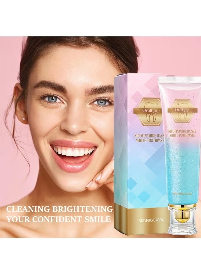 ORALHOE Niacinamide Whitening Toothpaste, Nicotinamide Dazzling White Toothpaste, Fresh Breath Niacinamide Whitening Toothpaste, Body Accel Niacinamide Whitening Toothpaste, Remove Tooth Stains, 100G - Image 2