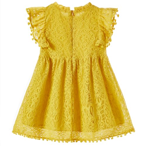 Niyage Toddler Girls Elegant Lace Pom Pom Flutter Sleeve Party Princess Dress Mustard Yellow 110 - Image 2