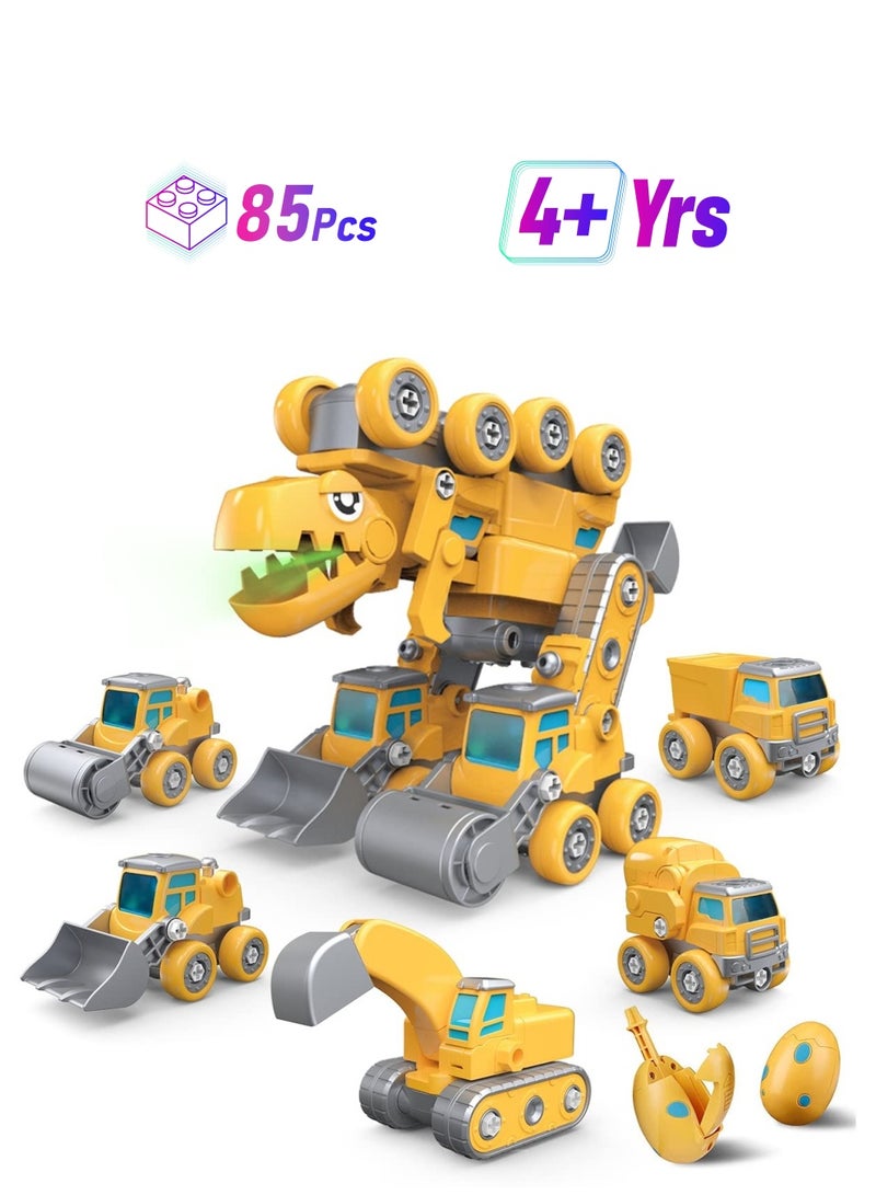 Construction Truck Toys, 5-in-1 Take Apart Dinosaur Toys, Transform Vehicles Set with Dinosaur Egg  Screwdriver, Light  Sound, Educational STEM Building Toys Gifts for 4+ Year Old Boys Girls - Image 1