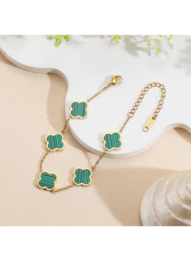 AIPPK 18K Gold Plated Clover Lucky Bracelet Van Cleef Bracelet Dupes for Women Green Flower Four Leaf Bracelets Trendy Jewelry Gifts for Women - Image 5