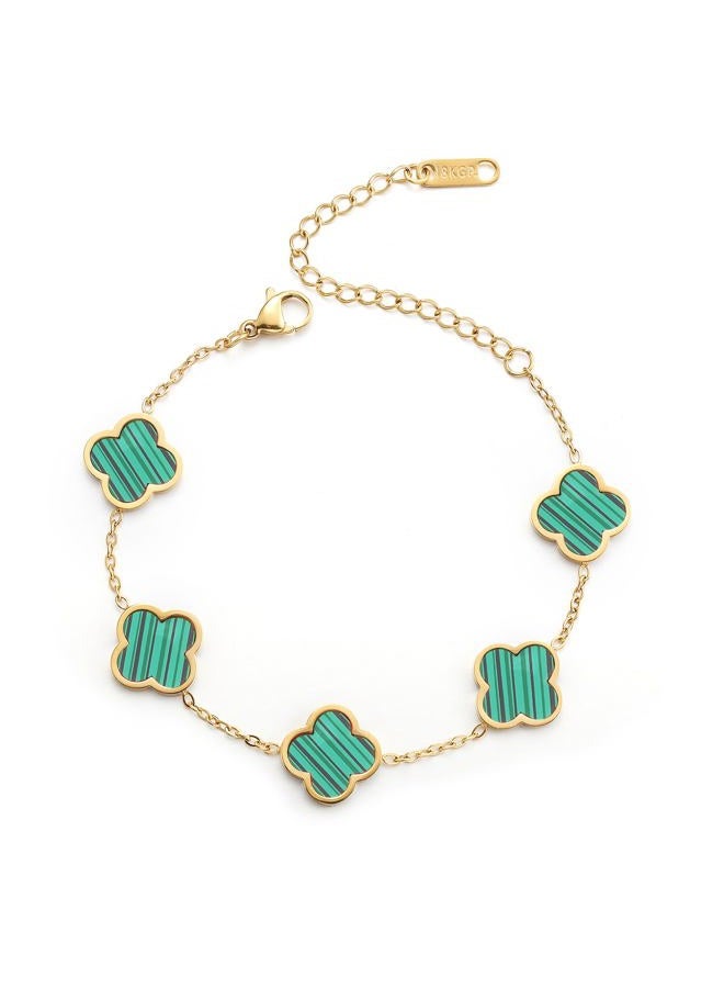 AIPPK 18K Gold Plated Clover Lucky Bracelet Van Cleef Bracelet Dupes for Women Green Flower Four Leaf Bracelets Trendy Jewelry Gifts for Women - Image 1