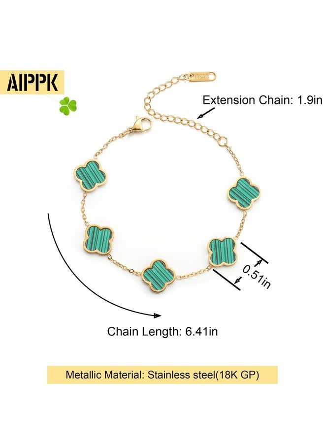 AIPPK 18K Gold Plated Clover Lucky Bracelet Van Cleef Bracelet Dupes for Women Green Flower Four Leaf Bracelets Trendy Jewelry Gifts for Women - Image 2