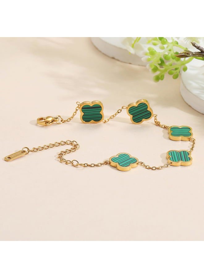 AIPPK 18K Gold Plated Clover Lucky Bracelet Van Cleef Bracelet Dupes for Women Green Flower Four Leaf Bracelets Trendy Jewelry Gifts for Women - Image 3