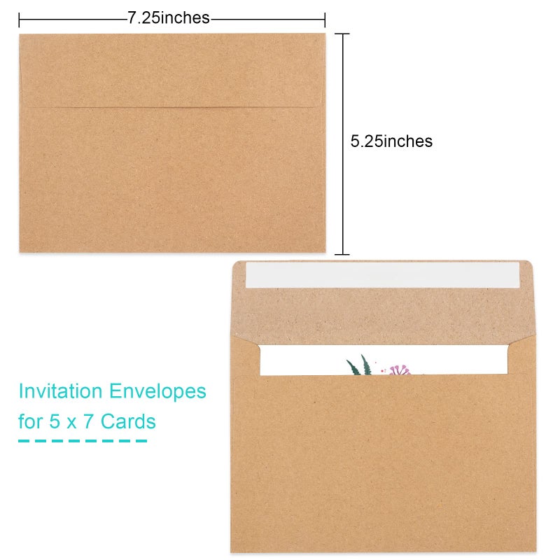 Joyberg 50 Pack Brown Kraft Envelopes, 5x7 Envelopes for Invitations, A7 Invitation Envelopes for Personalize Gift Cards, Wedding, Baby Shower, Birthday Party - Image 2